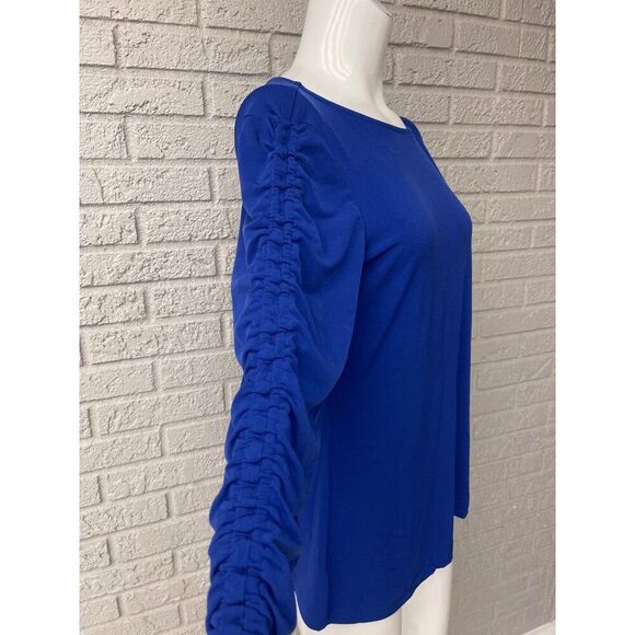 Susan Graver Women Royal Liquid Knit Ruched Drawstring Long Sleeve Top Size S - Picture 4 of 6